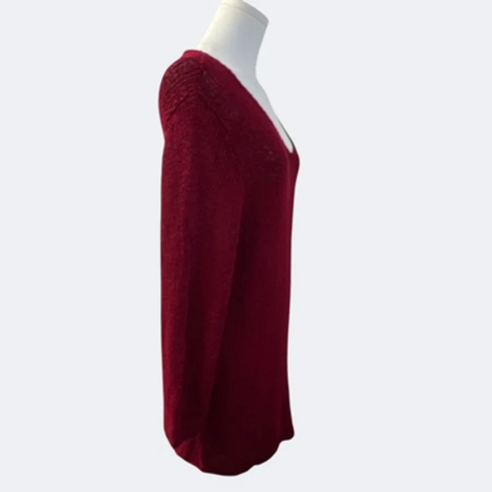 Eileen Fisher Sweater Women 2X Burgundy V Neck Knit Tunic Pullover Linen Viscose